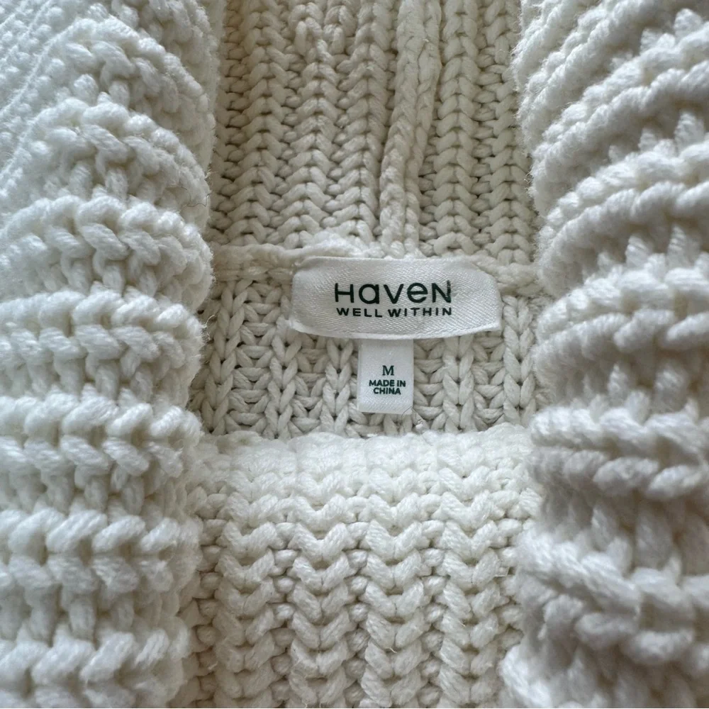 Haven Well Within Women’s Chunky Knit Cotton Cream Medium Turtleneck Sweater - Picture 6 of 7